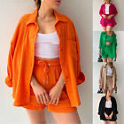 Women New Cheesecloth Button Up Shirt Shorts Two Piece Ladies Summer Co Ord Set