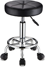 Swivel Stool with Wheels round Rolling Stools PU Leather Height Adjustable Black