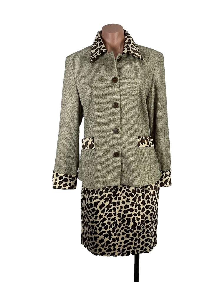 Винтажный отдельно 80-х мод костюм юбка Blazer леопард искусственного меха размер 8 - Изображение 1 из 4