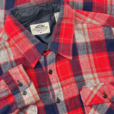 Vintage Fieldmaster Shirt Men L Red Plaid Wool Blend Flannel Button Down Work - Image 1 of 4