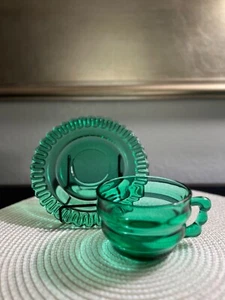 Set of 5 Christmas Tableware Candy Teal Design Cups and Saucers by Indiana Glass - Picture 1 of 7