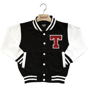 KIDS VARSITY BASEBALL JACKET PERSONALISED WITH GENUINE US COLLEGE LETTER T - Picture 1 of 2