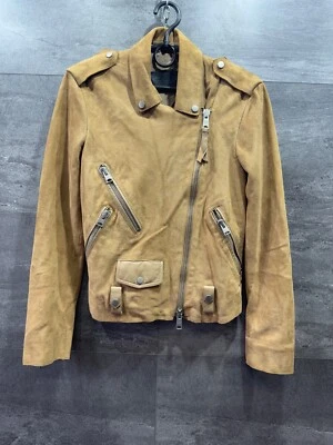 AllSaints Women's Brown RICHARDSON Suede Leather Biker Jacket UK 6 - Image 1 of 4