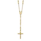 Real 14Kt Yellow Gold Diamond-Cut 3Mm Beaded Semi-Solid Rosary Necklace; 24 Inch