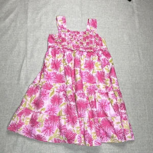 Garnet Hill Dress Girls Sz 10 Pink Floral Cotton Smocked Sleeveless Lined - Picture 1 of 10