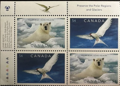 Canadian Stamp Plate Block #2327a Polar Bear (Ursus maritimus), Arctic Tern MNH - Image 1 of 2
