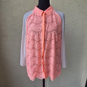 Ted Baker Abra Spitzenlatz lachs orange Bluse Shirt Top Gr. 4 3/4 Arm Kragen - Bild 1 von 11