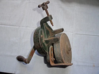Vintage Hand Crank Stone Grinding Wheel Sharpener   Bench Mount - Image 1 of 2