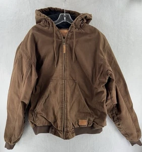 CE Schmidt Jacket Men Sz L Tall Brown Full Zip Hooded Canvas Heavy Duty WorkWear - Picture 1 of 21