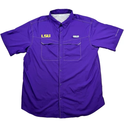 Camisa de pesca para hombre Columbia PFG LSU Tigres ventilada manga corta púrpura talla 2XL Foto 1 de 4