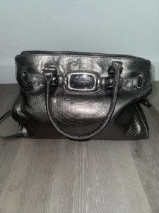 Michael Kors Hamilton Silver Metallic Satchel Shoulder Bag Leather - Picture 1 of 11
