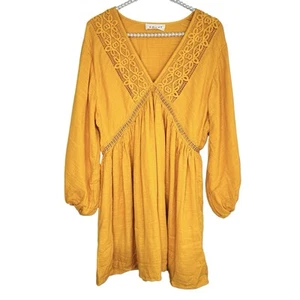 Solai Boho Dress Swim Cover Womens Large Yellow Mini Lace Beach Festival Summer - Picture 1 of 13
