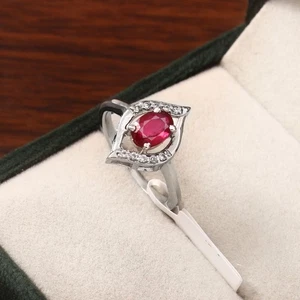 Natural Ruby Sterling Silver Ring Leaf Design CZ Vintage Style Engagement Gift - Picture 1 of 8