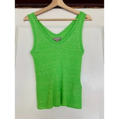 Camiseta sin mangas recortada acanalada de lino/lana merino verde J.Crew — talla pequeña Foto 1 de 4