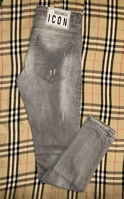 Jeans DSQUARED2 Icon Tidy Biker cinza jeans magro pintura desgastada tamanho 44 29x30 - Imagem 1 de 4