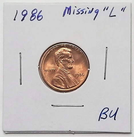 1986 Lincoln Memorial Mint Error - Missing L in Liberty BU Cent Cover