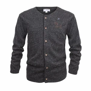 Strickjacke Herren Strick Jacke Sweater grau Schwarz Melange Stickerei - Bild 1 von 5