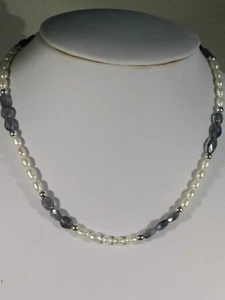 15" Girl's Pearls & Iolite Bead Necklace - Picture 1 of 2