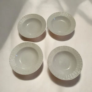 Tienshan YS WICKER WHITE Porcelain Salad/ Soup Plates 8.5” Set Of 4 - Picture 1 of 4