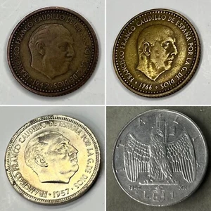 1942-1972 Franco & Mussolini Fascist Coins (Set Of 16) - Picture 1 of 11