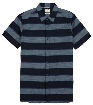 Camisa HURLEY Bloqueada Rayas Manga Corta Botón Mediana Azul Marino Ajuste A Medida Foto 1 de 4