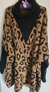 Shein Curve Damen Oversize Pullover Kleid Braun Print Rollkragen Langarm - Bild 1 von 7