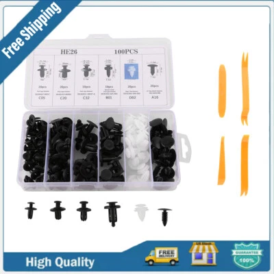 100Pcs Bumper Clips Fender TRIM Car Auto Push Pin Rivet Fastener Panel + 4 Tools Foto 1 de 4