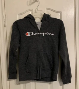 CHAMPION Hoodie Black Full Zip Boys Size M Dark Grey Pre-owned - Picture 1 of 12
