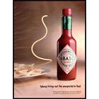 1992 Tabasco Sauce Vintage Print Ad Spaghetti Pasta Plate Pepper Hot Wall Art