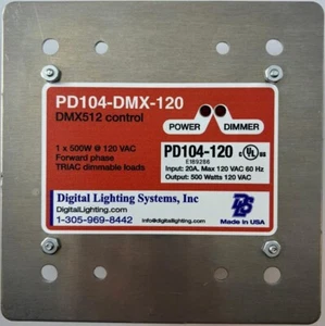 PD104-DMX-120 : 1x500W 120V DMX dimmer module mounts on 2 gang box; Made in USA - Picture 1 of 4