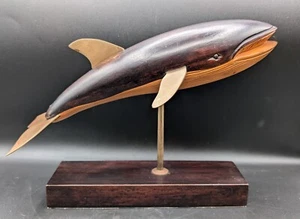 Vintage Carved Wood & Brass Orca Whale Sculpture, Mid Century - Picture 1 of 11