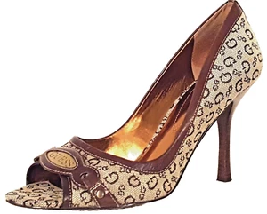 GUESS - Damen-Pumps braun/hellbraun Signaturmuster offene Zehenpartie - Größe: 8,5 M - Bild 1 von 8