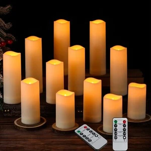 12 Pcs Flameless Pillar Candle for Wedding Battery Operated with 2 Remote Timer - Picture 1 of 7