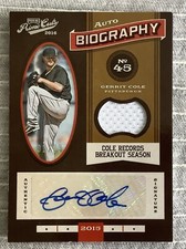 2016 Panini Prime Cuts Gerrit Cole Biography Jersey Auto #1/49