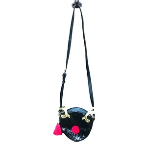 Mad Love Glitter Reindeer Black Crossbody Bag Round Purse Christmas - Picture 1 of 5