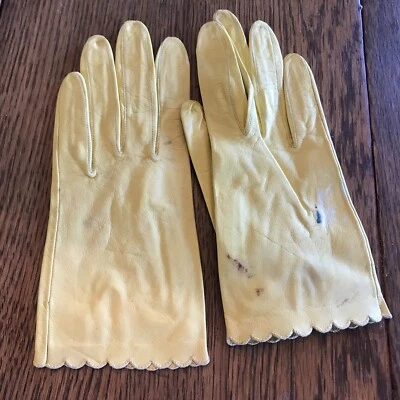 Par de Guantes de Piel Infantil Vintage Miss Aris Kasanova Cuero Amarillo Talla 6 1/2 Foto 1 de 4