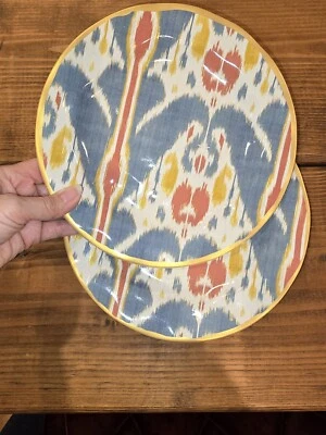 Pottery Barn Ikat Salad Plate Red And Blue Patter Wavey Surface - Image 1 of 4