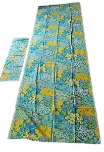 Vtg Waverly Flower Power Glosheen Clementine Fabric 3.5 Yd Floral Blue Cotton - Picture 1 of 10