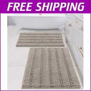Plush Chenille Bathroom Rugs 2-Piece Set – Super Absorbent with Non-Skid Backing - Picture 1 of 8