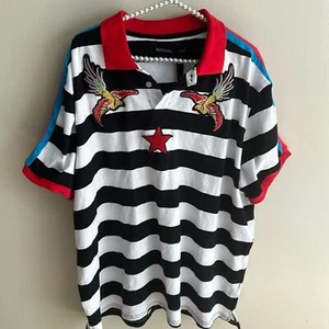 Hudson Outerwear Embroidered Patches 3X Black White Stripe Polo Shirt NWT - Picture 1 of 4