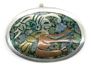 Broche/Colgante Tribal Vintage Metales Casados Taxco México Plata de Ley 925 - Imagen 1 de 8