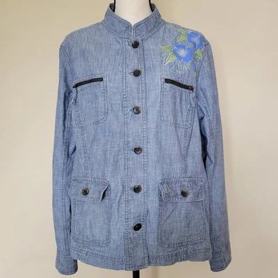 Chaqueta utilitaria Eddie Bauer XL única para mujer pintada a mano azul Foto 1 de 4