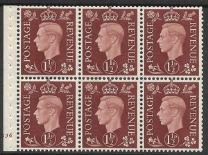 Great Britain KGVI 1 1/2d Booklet pane Mounted Mint - Picture 1 of 2
