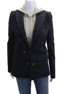 Central Park West Women Blazer Dark Blue Collared Button Cotton Nylon Size XS - Picture 1 of 8