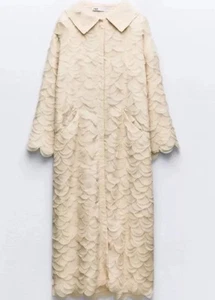 ZARA PETAL COAT WITH PETER PAN COLLAR ECRU LONG NEW SS24 SIZES M REF - Picture 1 of 4