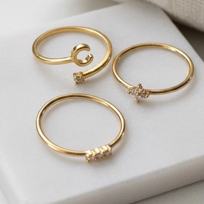 Coach Gold Tone Stackable Ring Set Crystal Accents Initial C Thin Sz 7.5 - Image 1 of 4