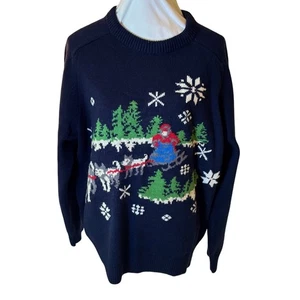 Lands' End Sweater XL Christmas Holiday Dogs Sled Snowflake Winter Knit - Picture 1 of 7