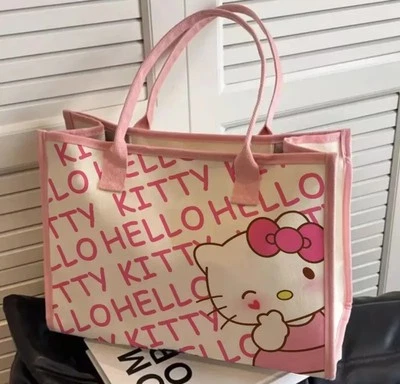 Kawaii 粉色全新中号 Hello Kitty 多功能帆布托特包单肩包  — 第 1/2 张图片