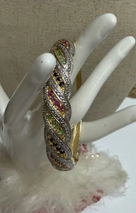"Brazalete con bisagras de oro sobre plata de ley varios colores piedra firmado R 23 g 7,5""" - Imagen 1 de 10
