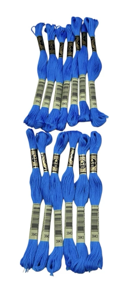 13 Skeins DMC Cotton Embroidery Floss Electric Blue 3843 France 8.7y Each NEW - Image 1 of 4